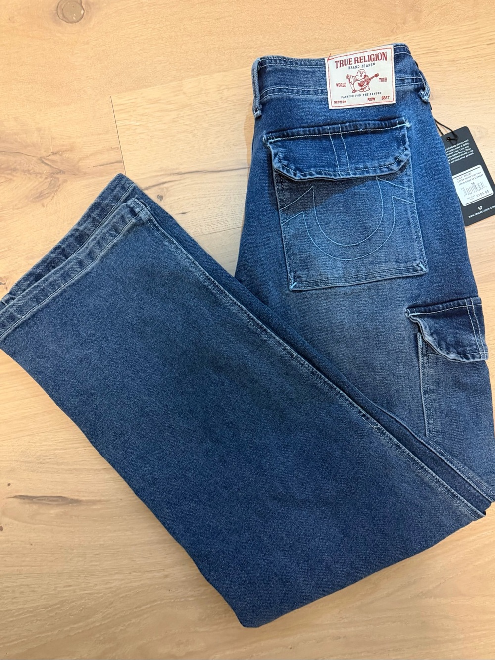 Nwt True Religion Women’s Blue straight cargo Jeans